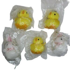 Vtg Mini Easter Bunny White Rabbit Yellow Chick Plush Lot Ornaments Wreath Décor